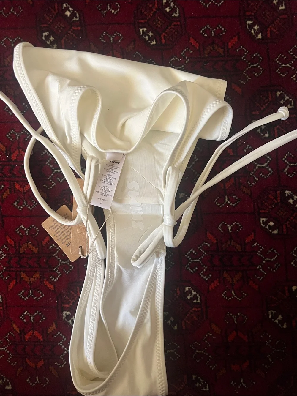 SKIMS White Bandeau Bikini Set with Tie-Side Bottoms